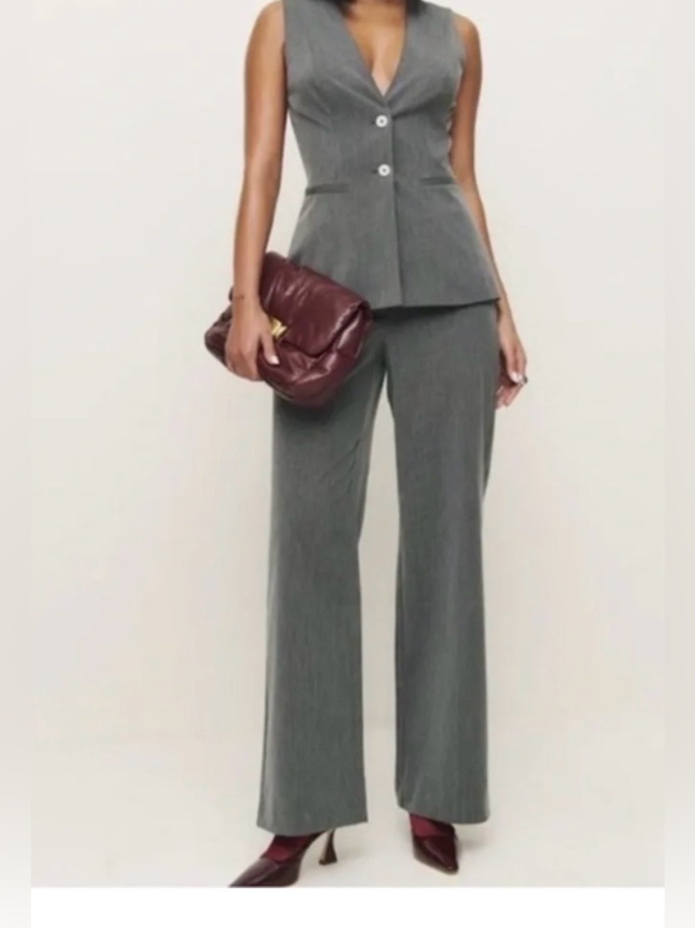 Reformation Gray Pinstripe Pant & Vest Set